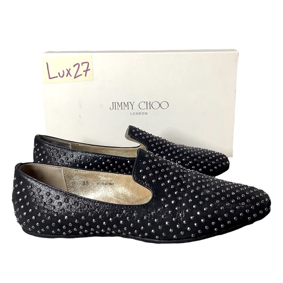 Jimmy Choo Shoes - JIMMY CHOO Women’s Wheel Studded Suede Smoking Slipper Shoes Size 8.5